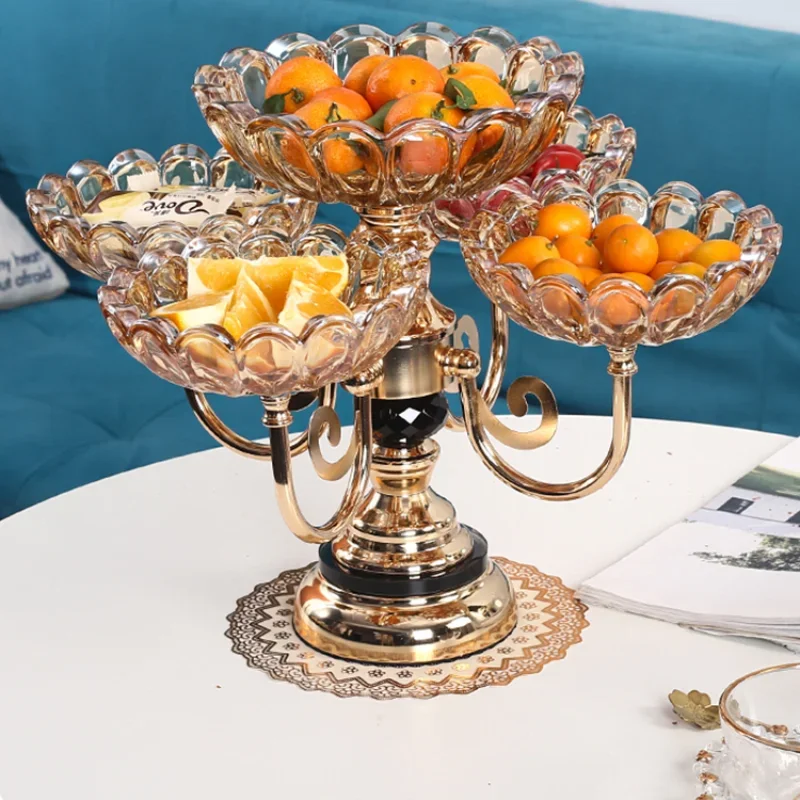 

Fruit Plate Living Room Home Crystal Glass Multi layered European Style Rotating Fruit Plate Creative Light Luxury Tea Table