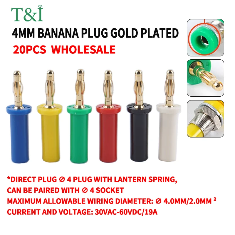 

20Pcs Copper Banana Plug 4mm High Current High Voltage Resistance Plug Welding Integrated Banana Head Connector Binding Post