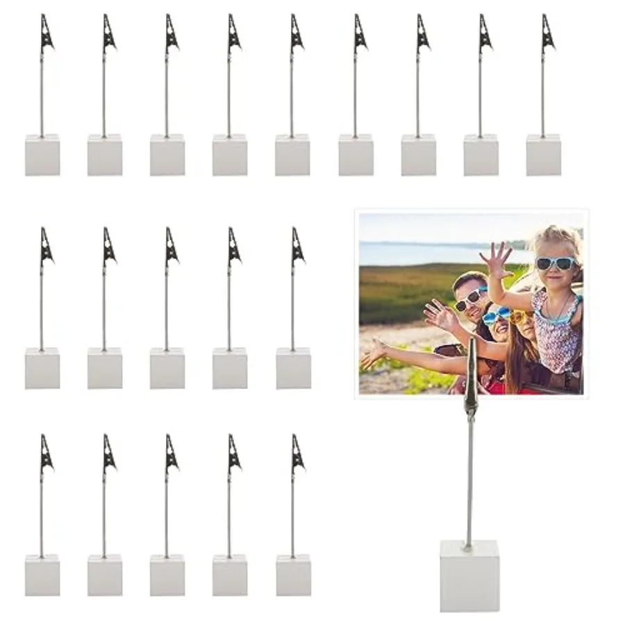 

30 Pcs Place Card Holder Cube Photo Clips Holder with Alligator Clip Table Number Holders Cube Base Memo Clips Holders for Wedd