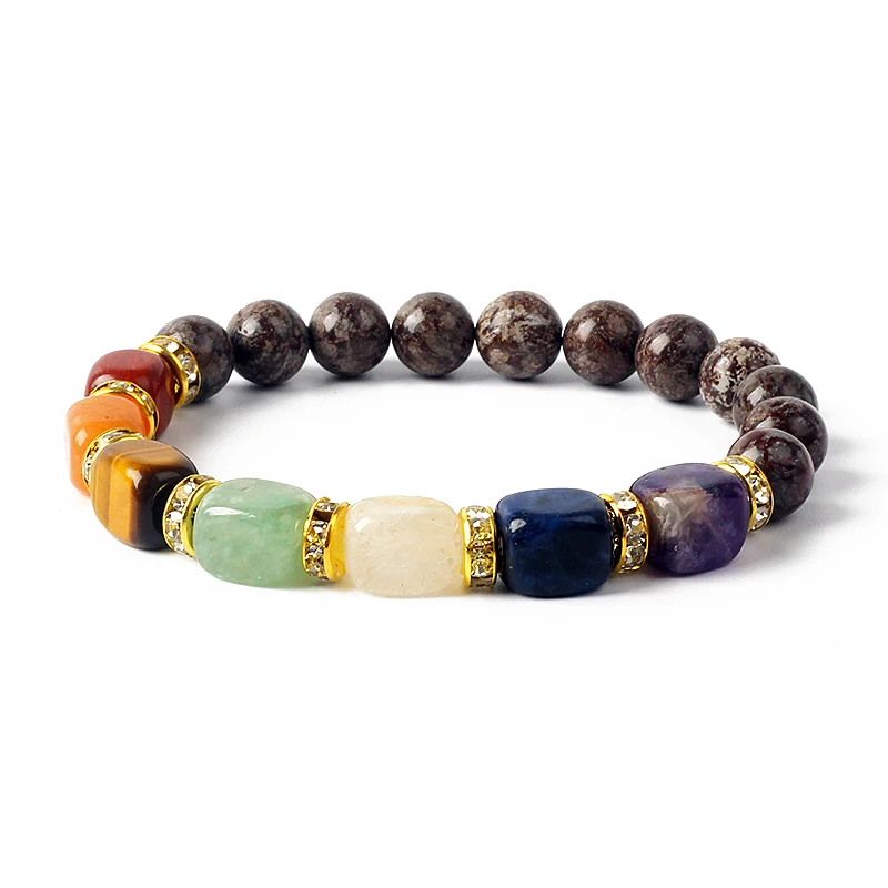 Natural Stone 7 Chakra Bracelets Reiki Healing Energy Hematite Tiger Eye Beaded Elastic Bracelets for Women Girls Yoga Jewelry