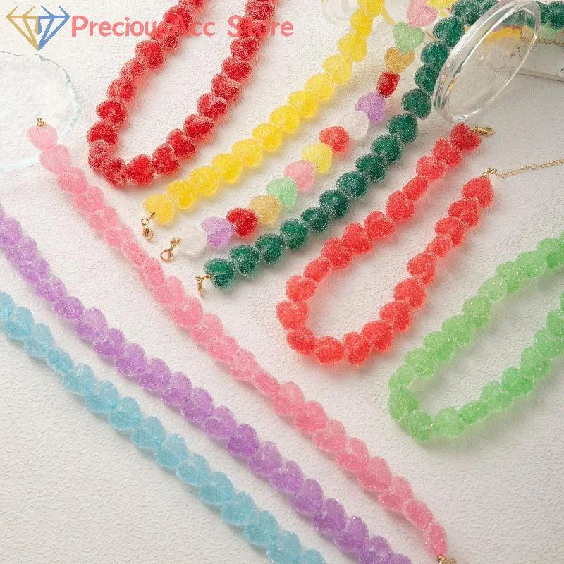 1 Piece Girls Sweet Gummy Resin Candy Charms Stack Jewelry Choker Necklace New Colorful Jelly Heart Necklaces For Women Gifts
