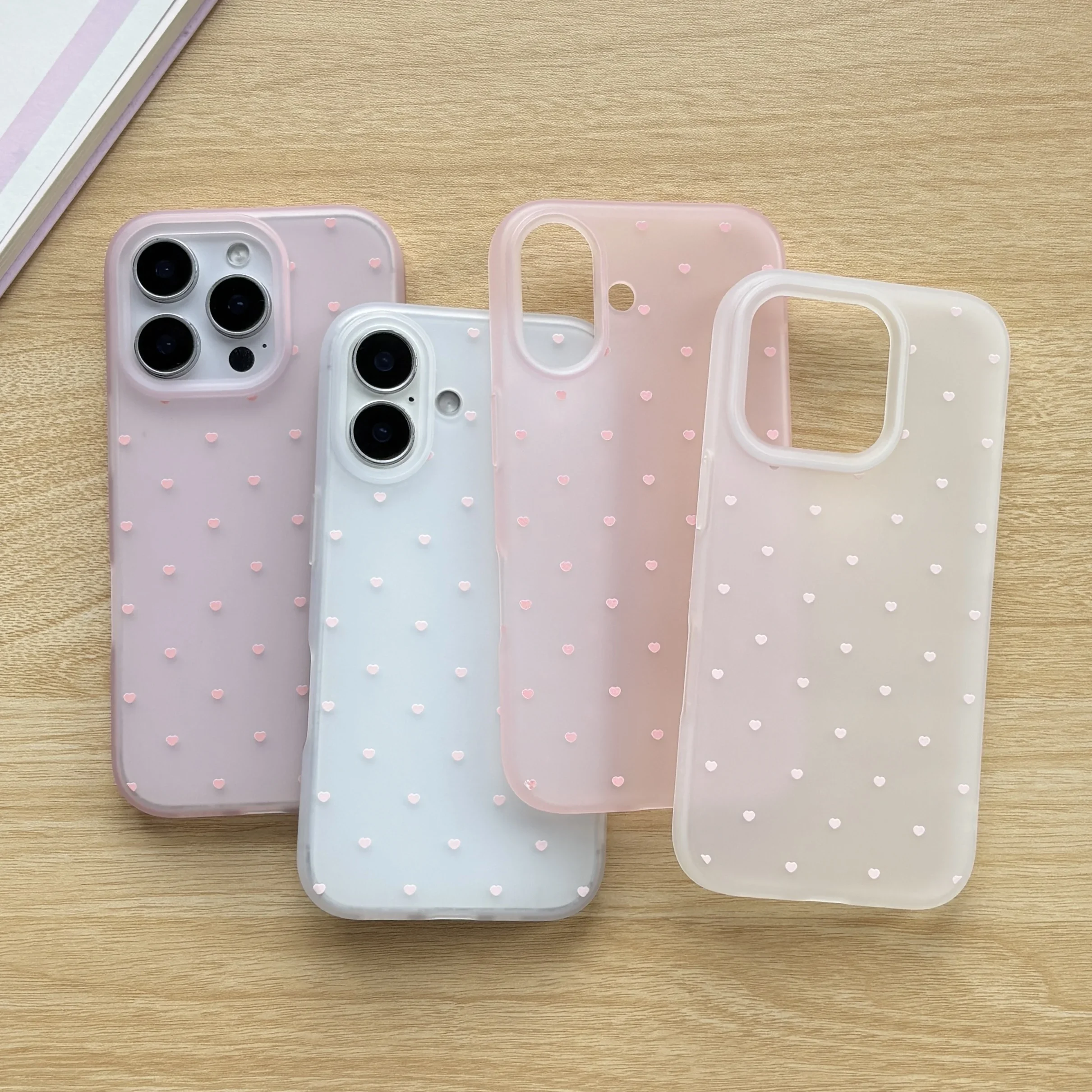 Full-Screen Pink Heart Shape Pattern Phone Case For iPhone 17 16 15 14 13 12 11 Pro MAX MINI XR XS 78 Plus 17air 16e Soft Cover