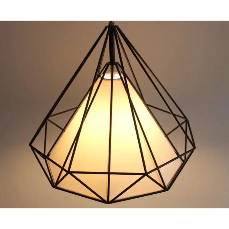 

Parlor Study foyer Conical Ceiling lights Diamond shape E27 Base Black Color Iron material White shade bar foyer lighting