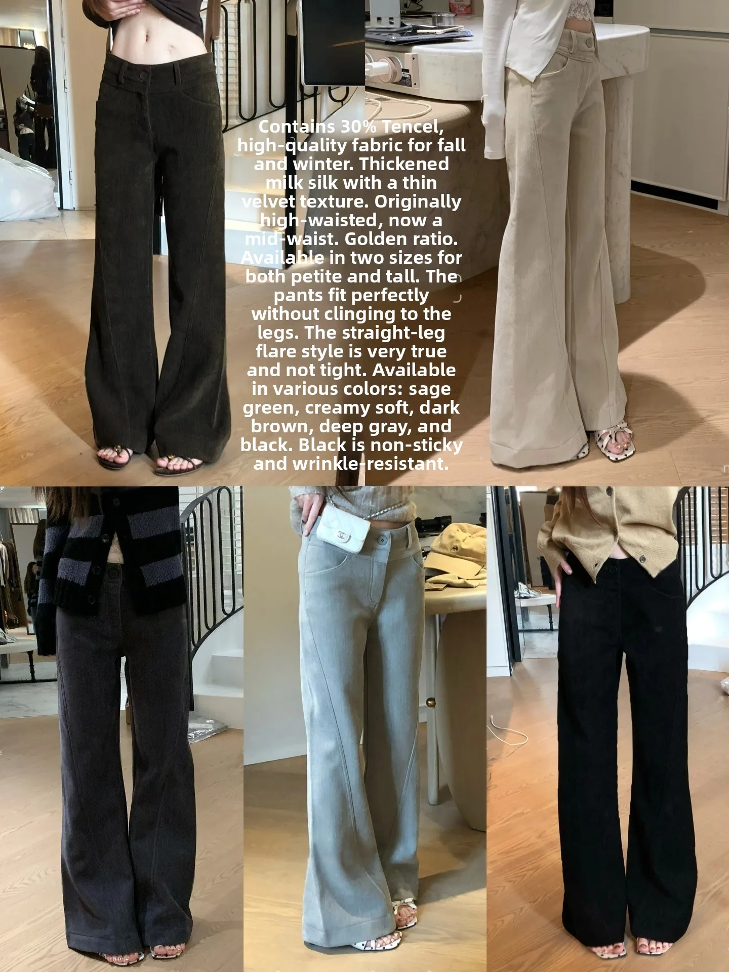 

High Waist Flared Pants Women's Early Spring Small Size Fleece Lined Thickened Loose Slimming Wide Leg Straight Casual Long T...