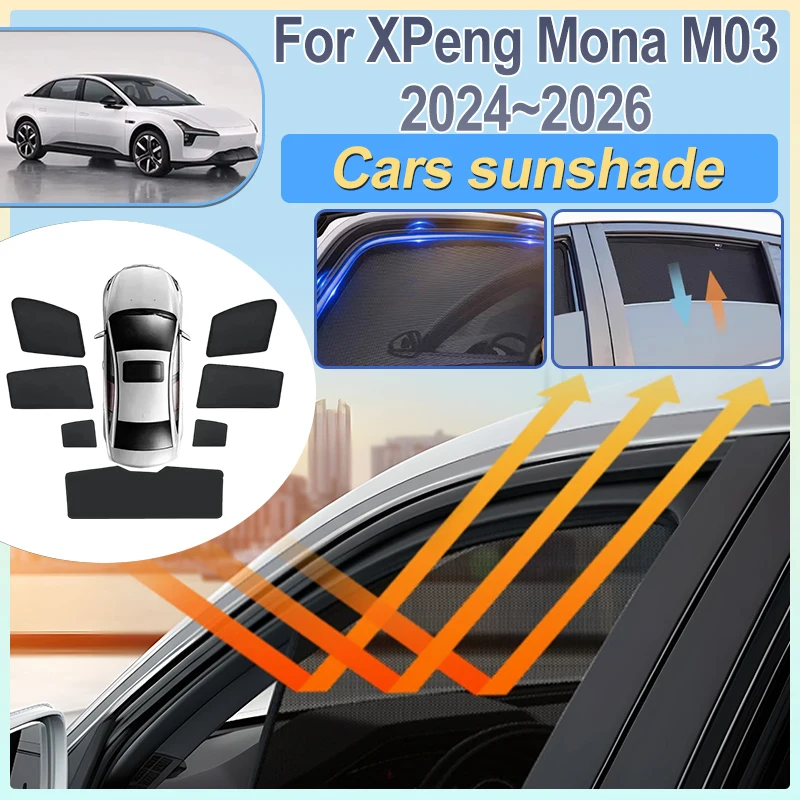 

For XPeng Mona M03 Accessories 2024 2025 2026 Car Mesh Front Rear Windshield Skylight Sun Visor Cover Sun Shield Auto Accesorios