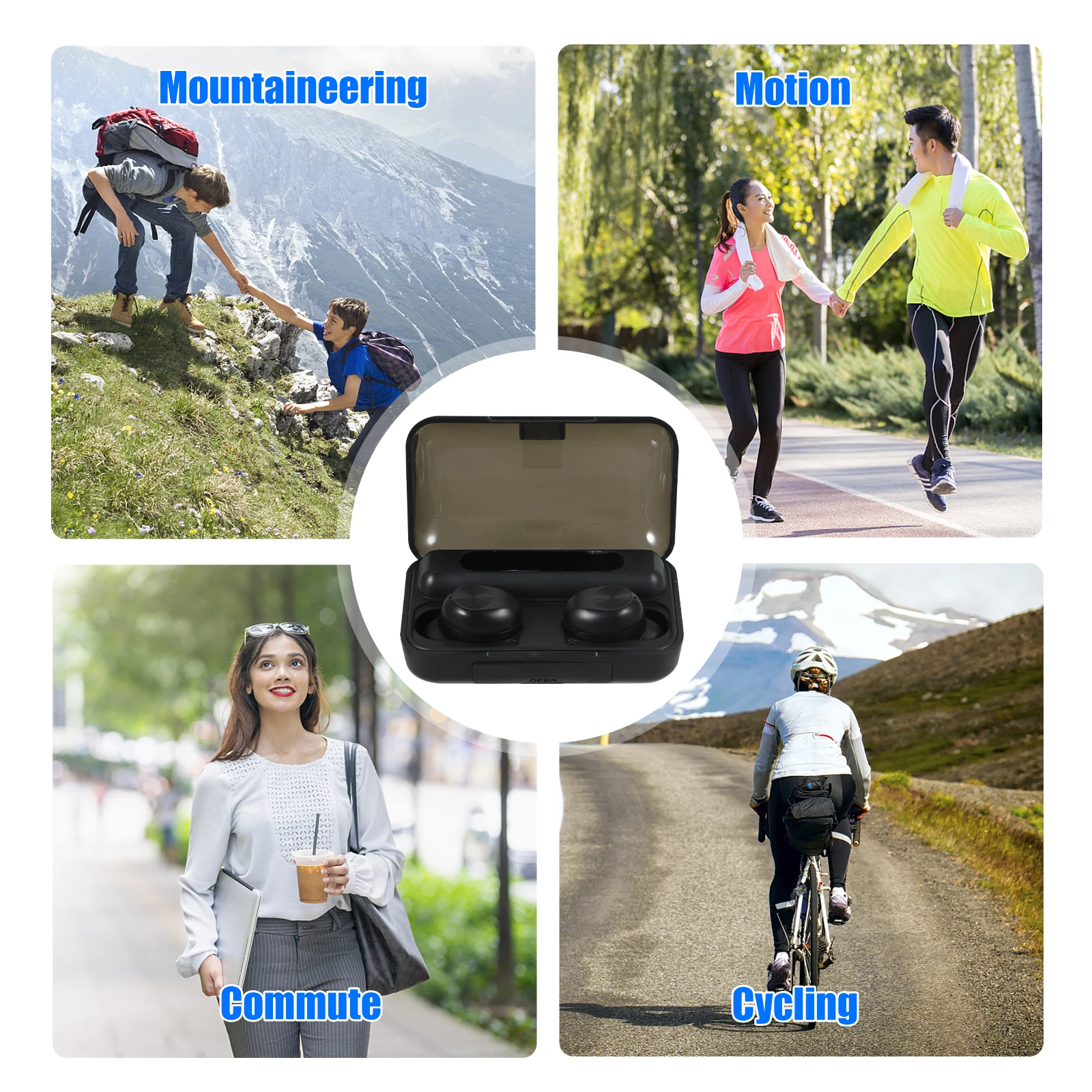 

Earbuds Wireless Charging Case Display Noise Reduction Sport Headphones Black for Phone