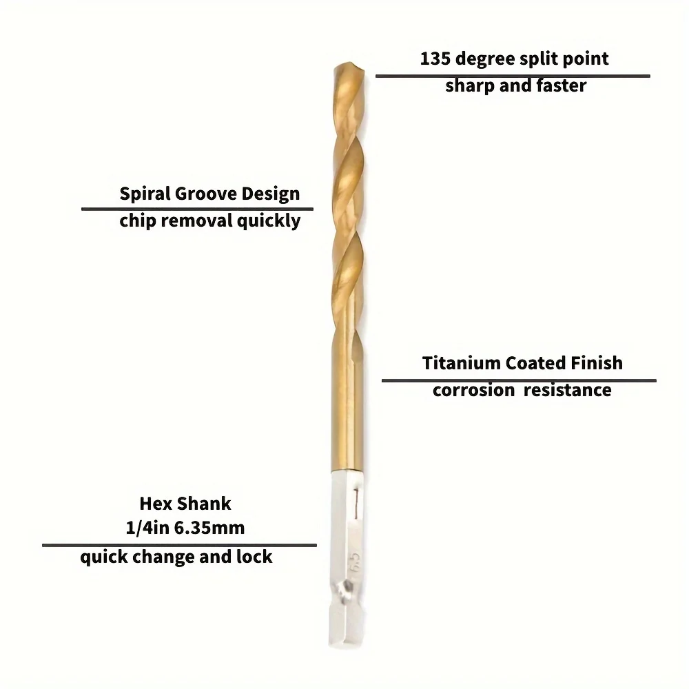 Mango Hexagonal, 13 piezas, taladro giratorio de titanio, taladro eléctrico de 1,5-6,5mm, destornillador, herramienta de taladro escariador
