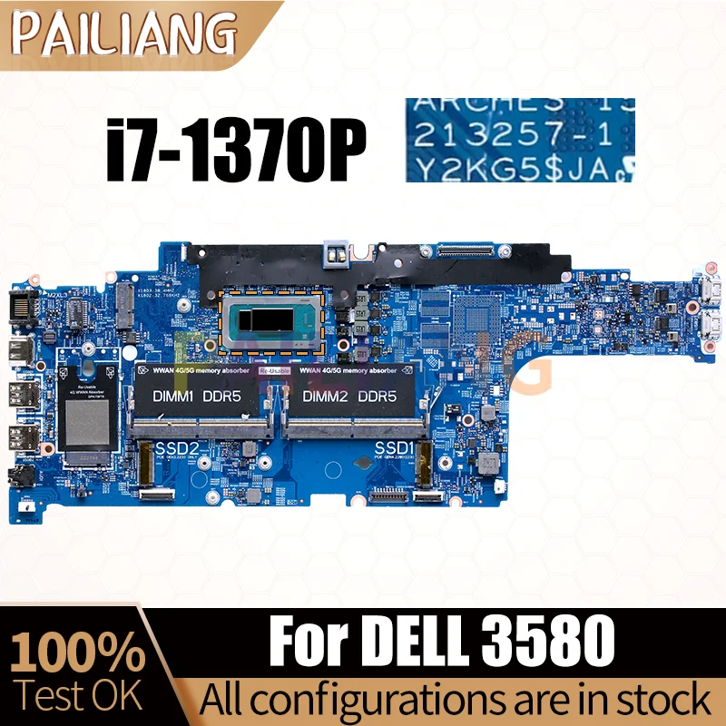 For DELL 3580 Laptop Mainboard 213257-1 SRMJ6 i7-1370P CN-0CGTTG 0CGTTG Notebook Motherboard Tested