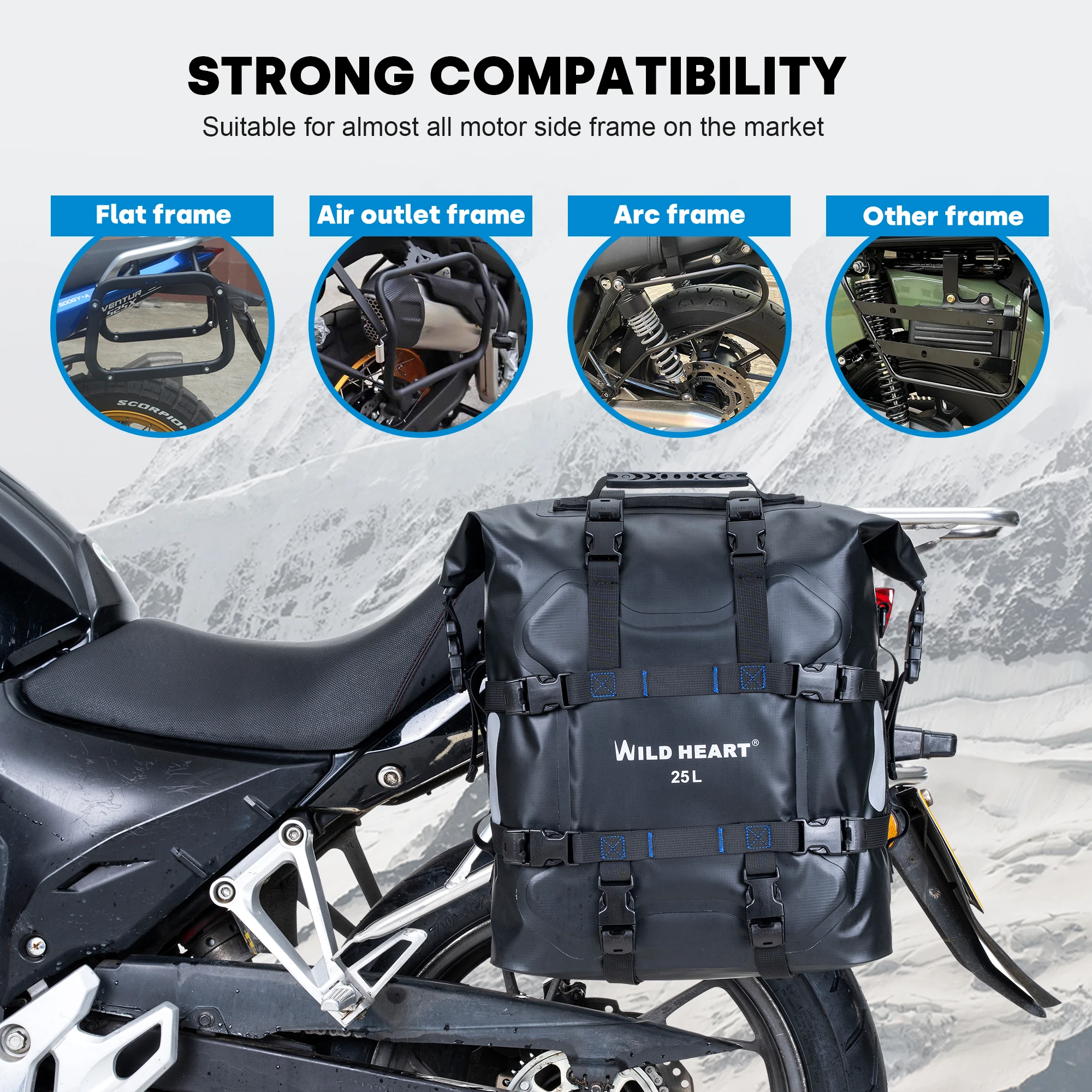 WILD HEART Motorcycle side bag stainless steel suspension waterproof bag Saddlebags 25L-34L waterproof Pianner Bag wear-resistan