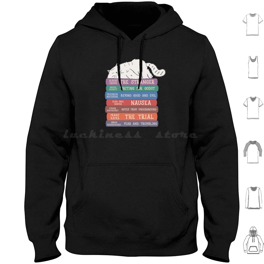 Sudadera con capucha de algodón de manga larga con estampado de libros existencialistas, Albert Camus, existencialismo, filósofo existencialista, filosofía, Jean Paul