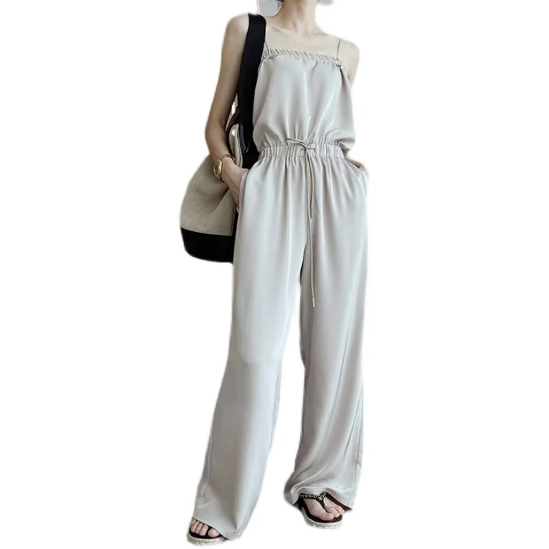 Faionable Sexy oulder Bared Strap Rer High Waist Wide Leg Pants Long Casual Trousers Ele Summer New High End Blogg...