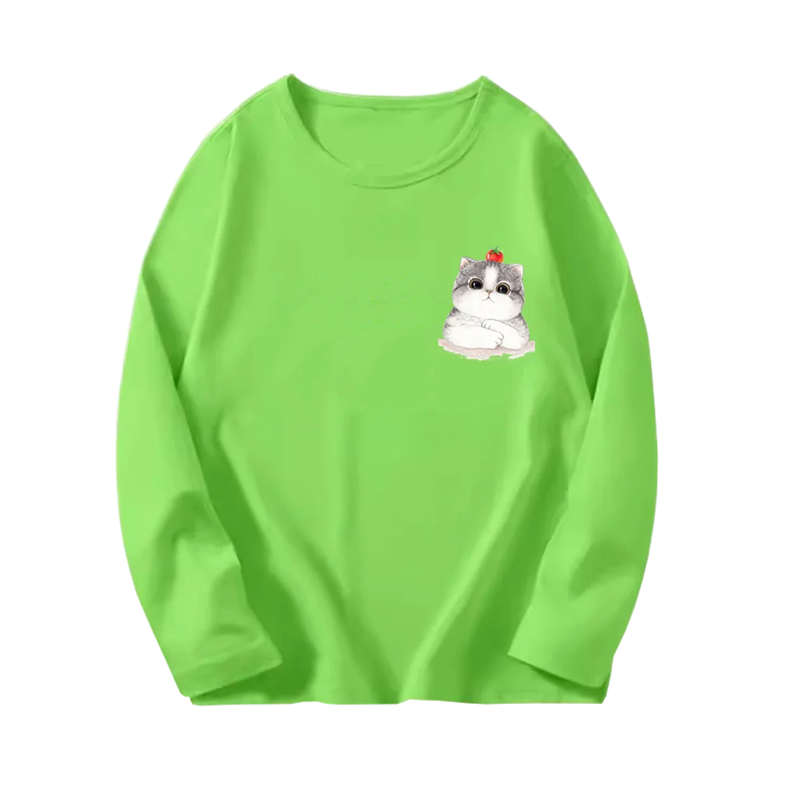 Kids Cute Kitty Long Sleeve T-Shirt Children Cute Strawberry Cat Printed Cotton Tee Shirt 3 to 14 Years Girls Tops