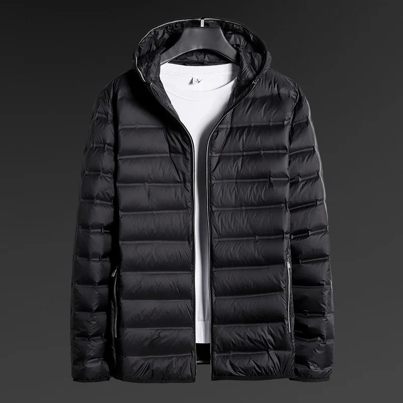 Spring Autumn Winter Ultra Light Down Jacket Men Hooded Collar 90% White Duck Coat Weight Puffer Plus Size 8XL