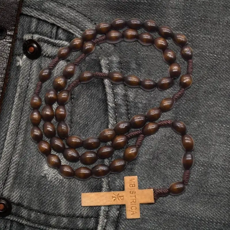 97QD Classical Religious Rosary Natural Beads with Crosses for Daily Wear
