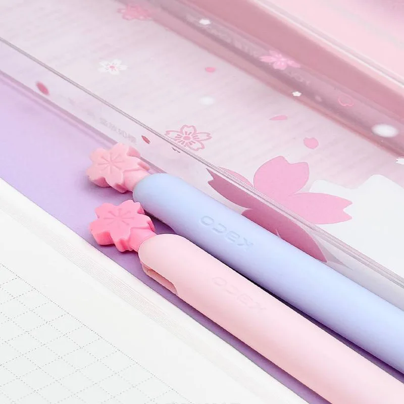 KACO 2pcs Sakura Gel Pen Set Double Ball ST Tip Side-pressed Decompression Signature Pens, Limited Romantic Aesthetic Stationery