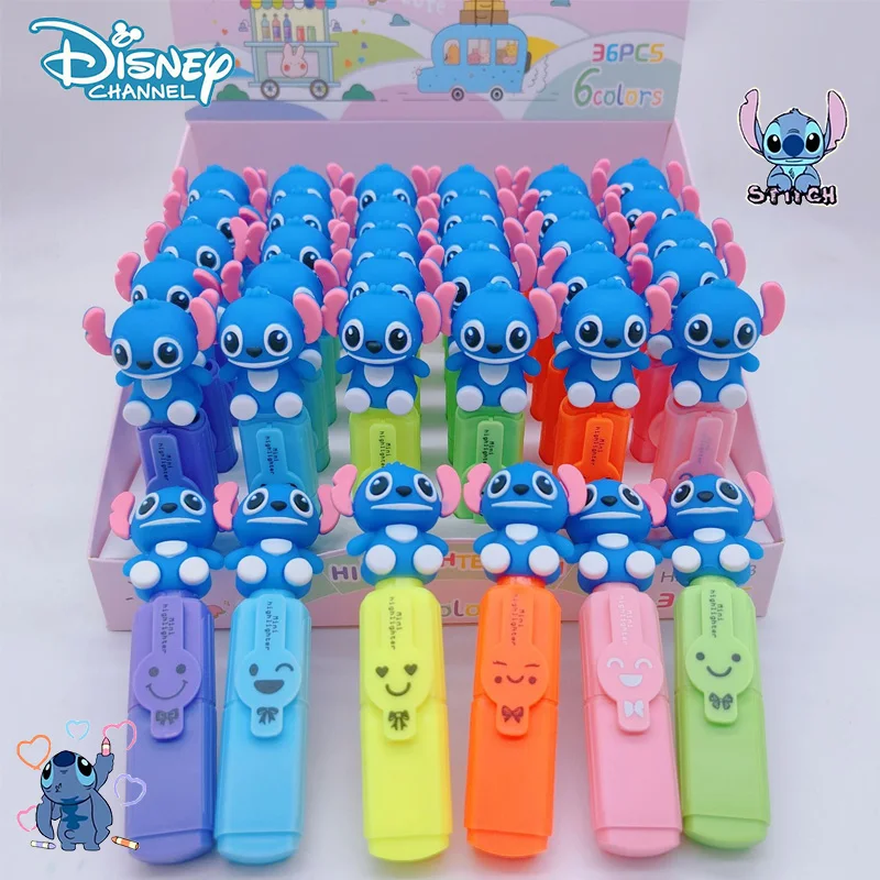 Random 1 Pcs Disney Stitch Highlighter Skew Head Student Colored Marking Pen Diy Graffiti Pen Kids Stitch Anime Stationery Gifts