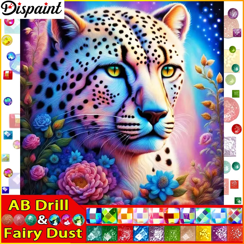 Dispaint Fairy Dust AB Diamantgemälde „Tierleopard“ Vollquadrat Rund Diy 5D Diamant Stickerei Bild Strass Kunst