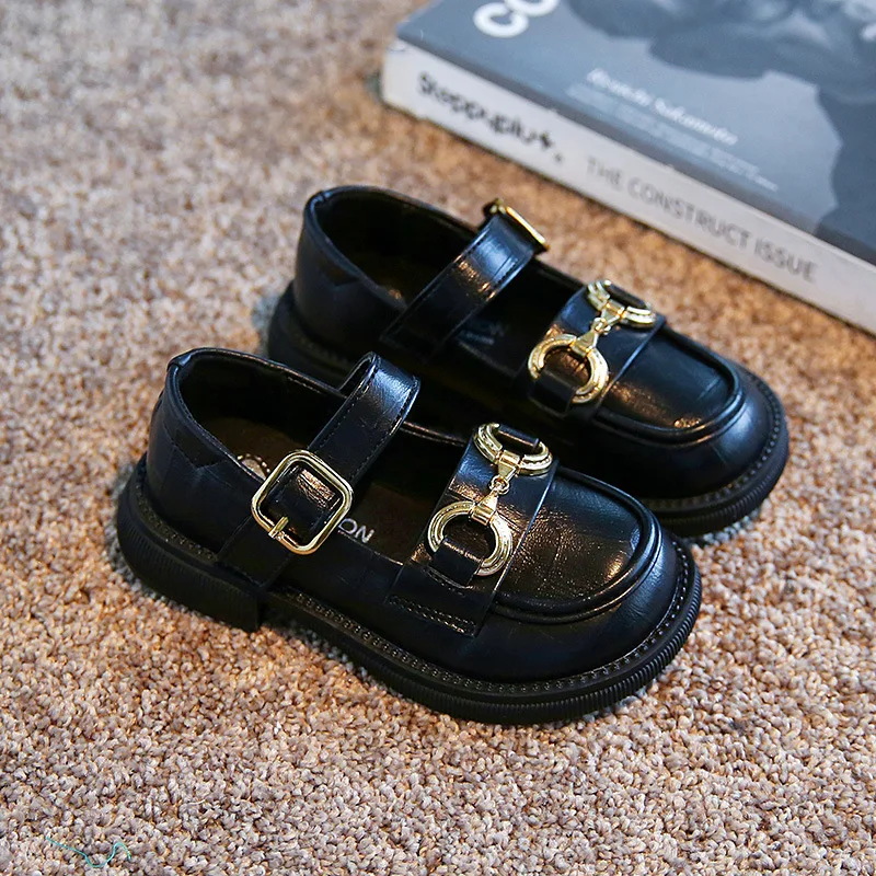 2024 Spring Autumn Kids Girls Leather Shoes Korean Style Little Girl Princess Shoes Anti Slip Thick Soled Casual Single Shoes
