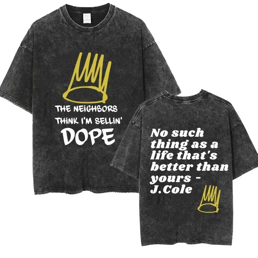 Rapper J Cole Washed T-shirt Vintage Style Music Album Concert Harajuku Hip Hop Punk Street Graphic Tshirts