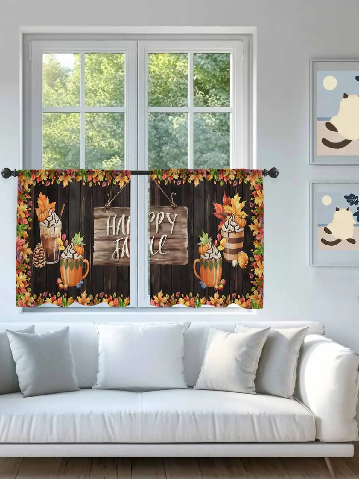 

Pumpkin Latte Maple Leaf Sheer Voile Curtains for Living Room Window Treatment for Bedroom Kitchen Drapes