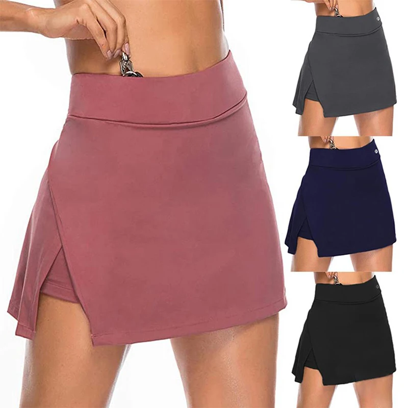 Gefälschter zweiteiliger Hakama-Rock für Damen, solider aktiver Performance-Skort, leicht, zum Laufen, Tennis, Golf, Sport, Minirock