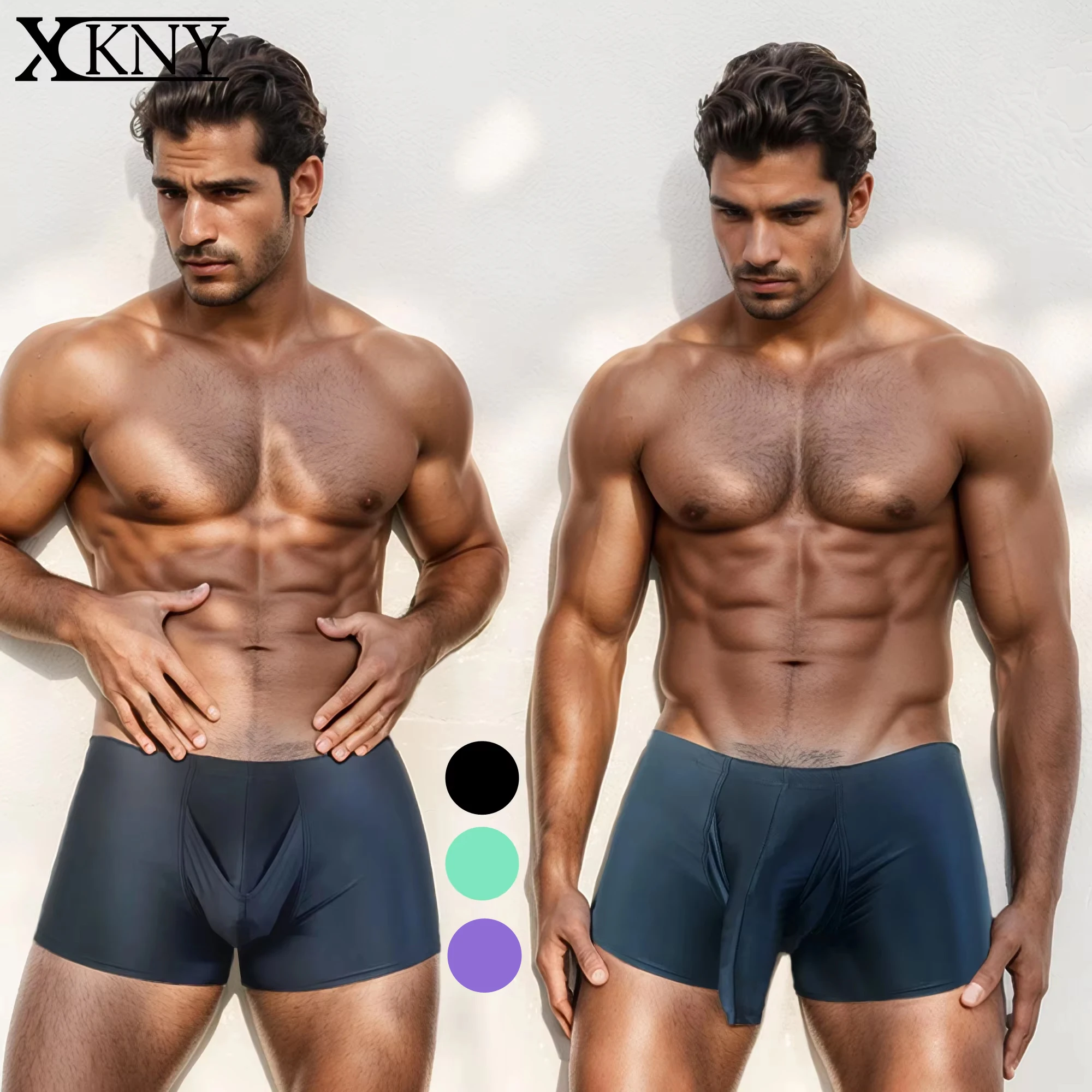 

XCKNY glossiness series underwear men FRONT open crotch underwear smooth boxer shorts Silk High elasticity satin glossy shorts