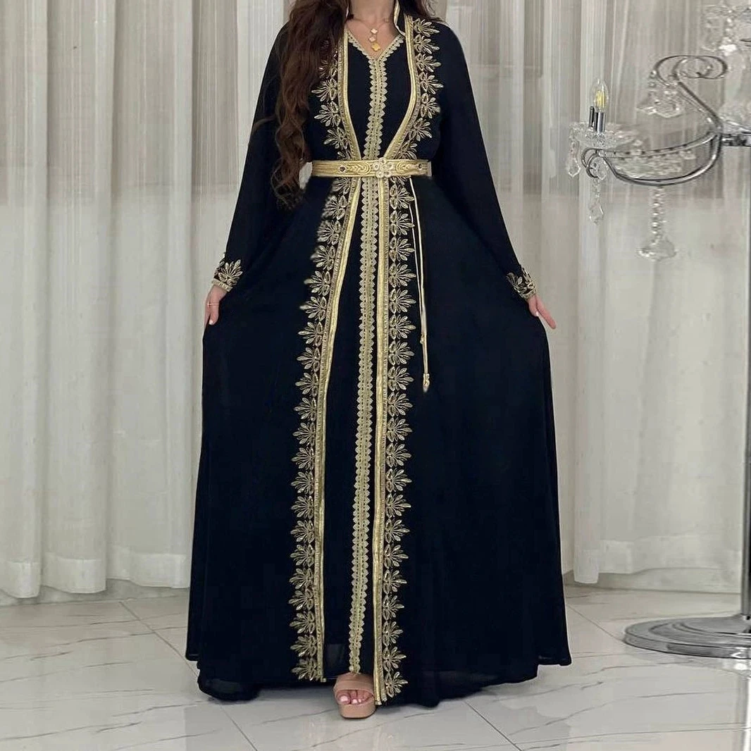 

Muslim dress Middle East foreign trade women's fashion ribbon robe two-piece set new-GZXX533