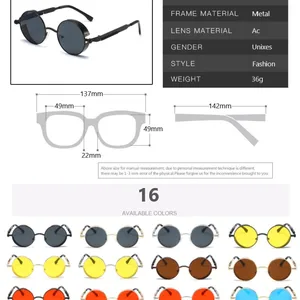 Kính râm steampunk cho nam và nữ, kính tròn cổ điển, thương hiệu thiết kế, chất lượng cao, thời trang 2021 10 kính bán hàng chính Sol Redondo Nữ - №7