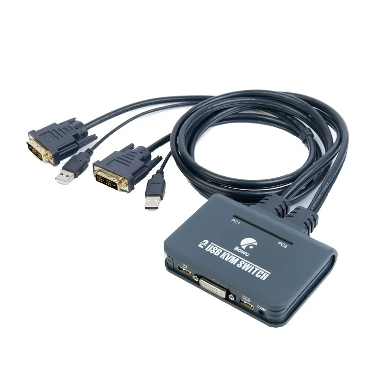 DVI Switch dengan saklar kontrol kabel, Mouse USB 2 In 1 Out dan Monitor Keyboard berbagi HD layar komputer saklar Kvm