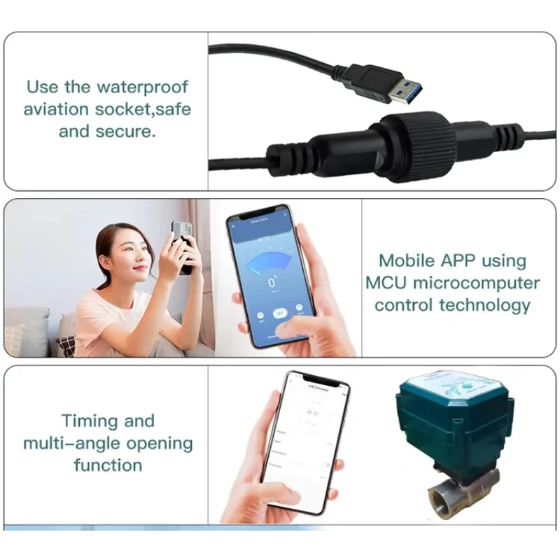 Ball Valve Wifi Automatic Smart Valve Stainless Steel Brass  BSP NPT Motorized Flow Control Intelligent Wifi Water Shutoff Valve