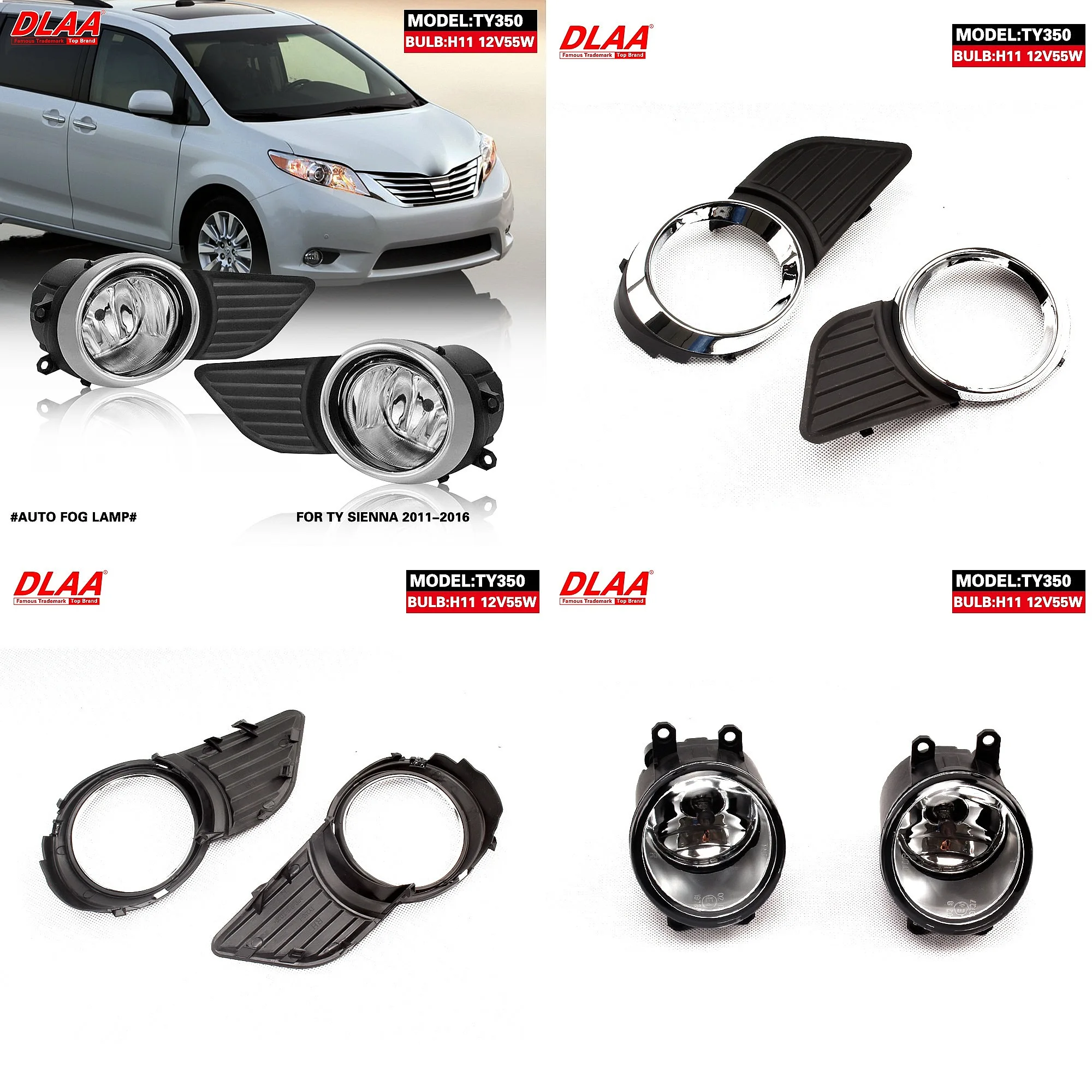 

For Toyota Sienna 2011-2016 Front Fog Light Assembly Bumper Driving Lamp Set