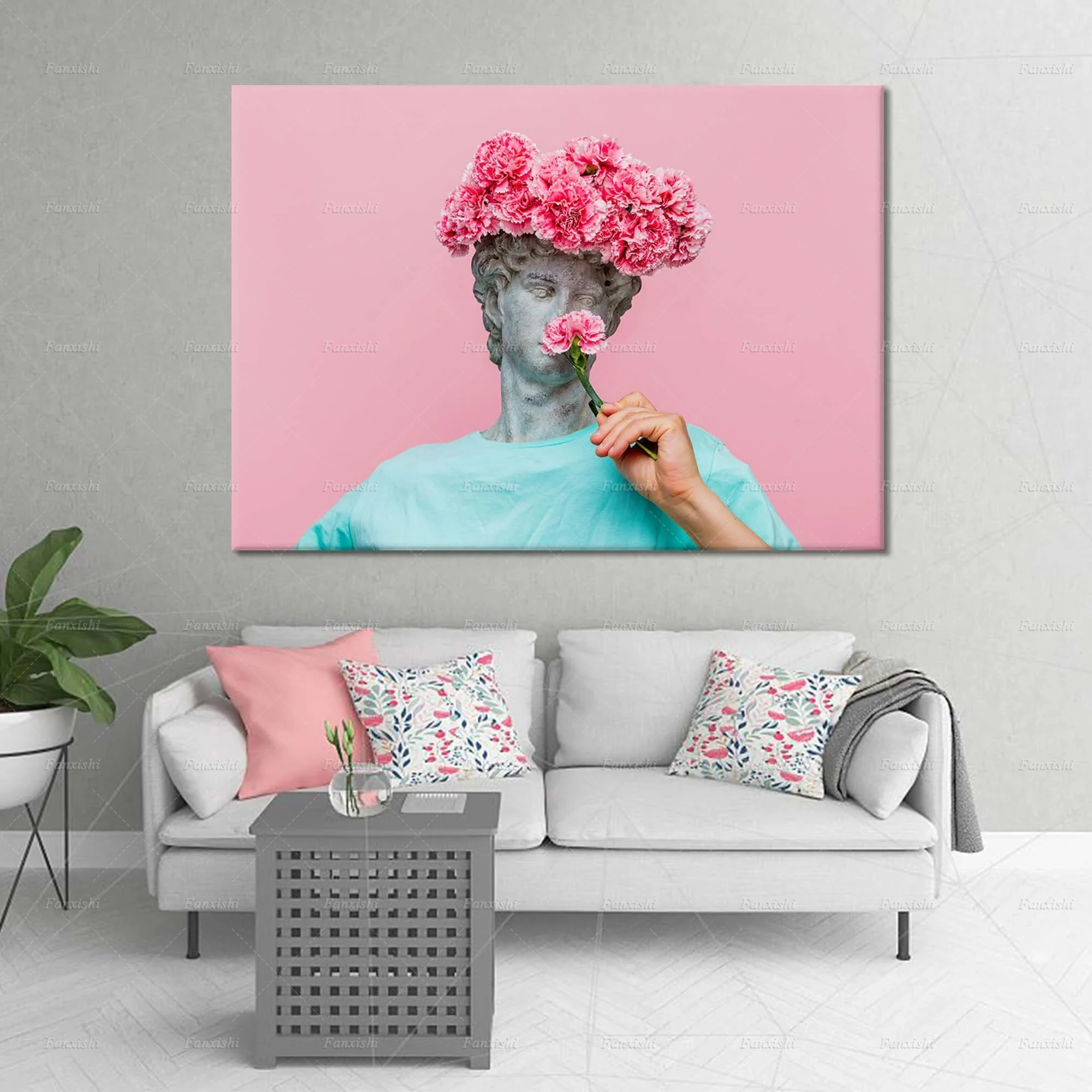 

Antique Bust Of Male With Carnations Bouquet, Antique Bust Wall Art, Antique Bust Print Canvas Painting Modern Abstract Wall Art