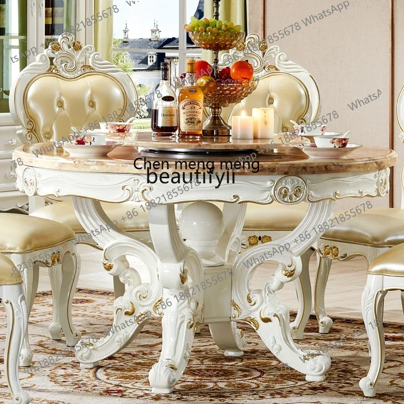 

178European dining table ivory white marble surface American solid wood 1.8 meters large apartment round table2936