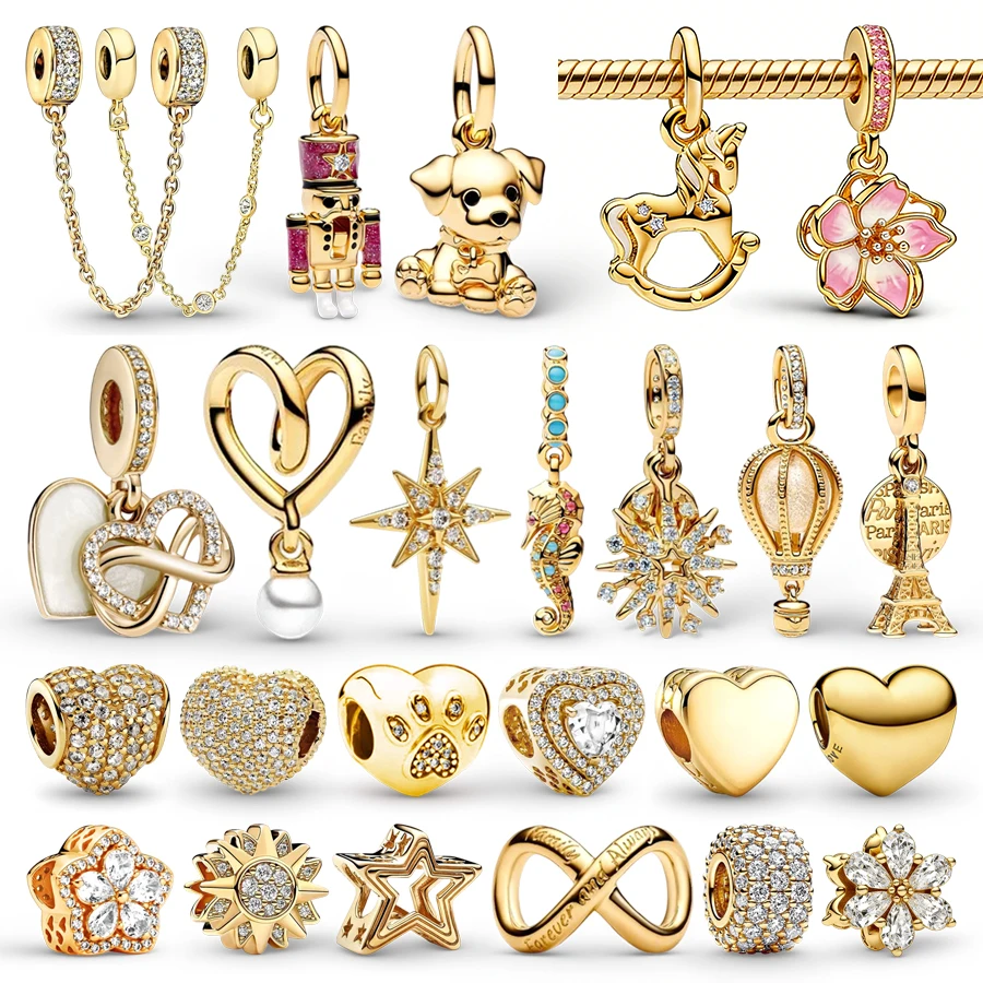 2026 Błyszcząca Złota Gwiazda Polarna Balon na Ciepłe Powietrze Płatek Śniegu Serce Klips Charms Koraliki Pasują do Oryginalnych Bransoletek typu Snake DIY Biżuteria Prezenty