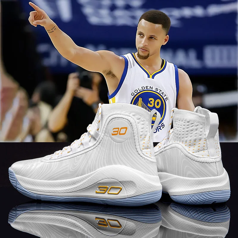 Curry Battle Boots Basketball Shoes Men's High School Junior High Spring Leather Anti-slip Elementary School White Middle Sch...