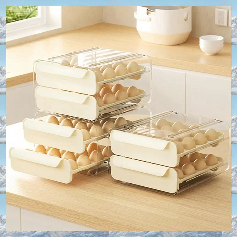 

2025 Hot Style 1Set 2 Tier 32 Drawer Egg Storage Box Plastic Kitchen Refrigerator Container Organizer Egg Tray Tray PP+PET