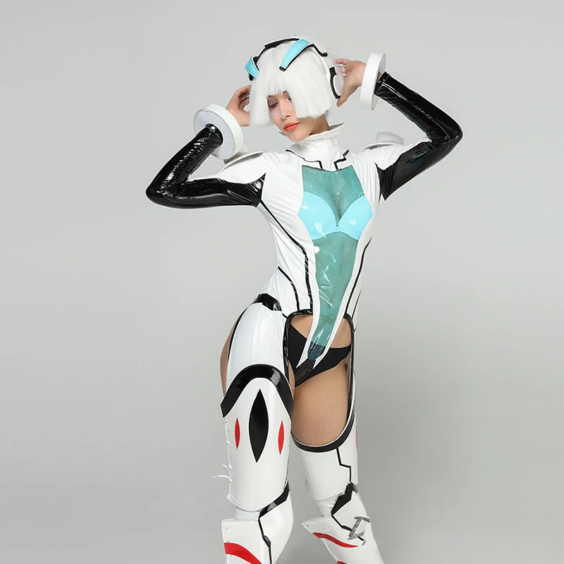 Auf Lager Future Sense Gogo Dance Kleidung Pu Leder Aushöhlen Overall Party Festival Rave Outfit Sänger Bühne Kostüm yj844