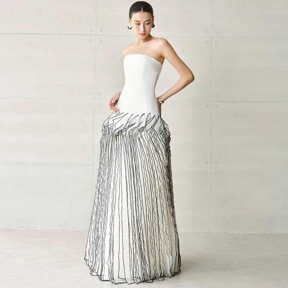 

A-Line Strapless Sleeveless Elegant Evening Dress Customized Delicate Celebrity Gowns Floor Length Bespoke Occasion Gowns