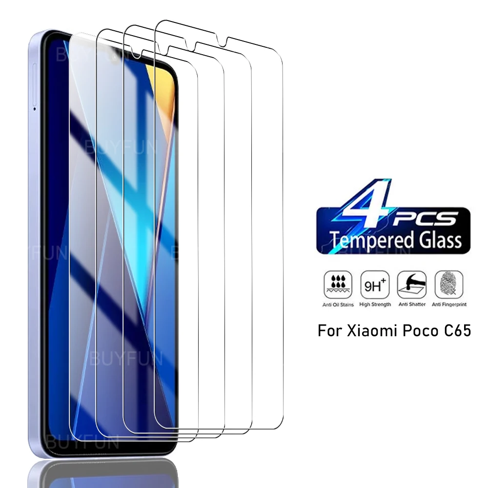 4Pcs HD Clear Tempered Glass For Xiaomi Poco C65 Front Protective Film PocoC65 C 65 65C Transparent Ultra Thin Screen Protector