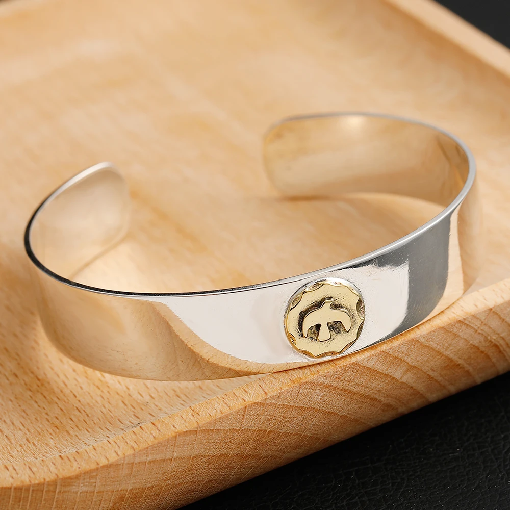 S925 Sterling Silver Jewelry Retro Simple Men and Women Glossy Ring Flying Eagle Open Bracelet