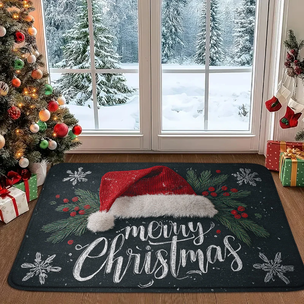 

A Christmas Tree Door Mat, Holiday Decoration Floor Mat Absorbent Floor Mat Seasonal Decoration of Household Entrance Bathroom
