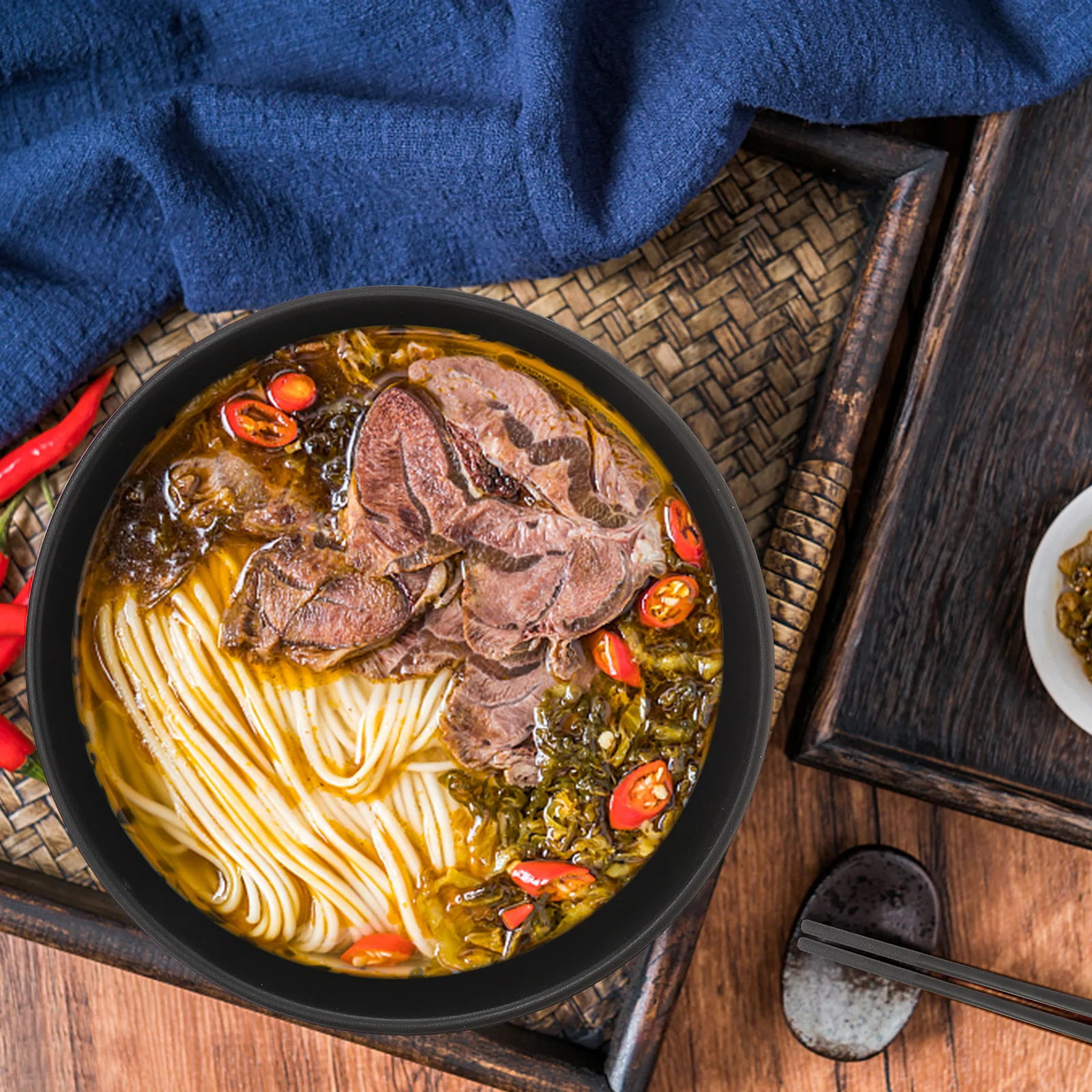 

2 шт., набор мисок для меламиновой лапши премиум-класса, миска для супа, рамэна для домашнего ресторана, отеля, контейнер для хранения, черный