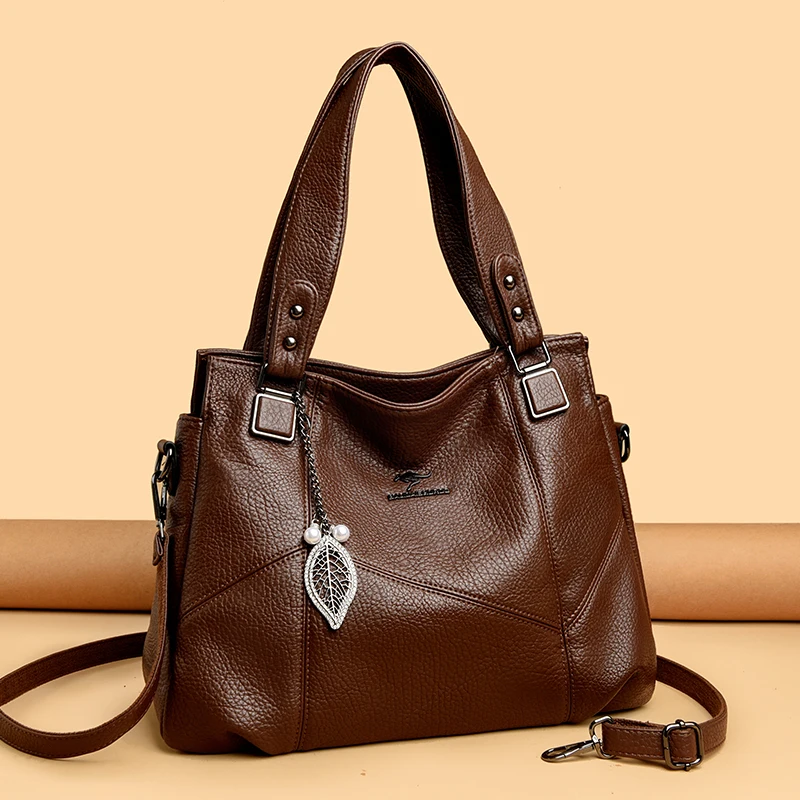 

2025 Large Capacity Soft PU Leather Handbag Women Casual Big Tote Bag High Quality Leather Shoulder Crossbody Bag for Female Sac