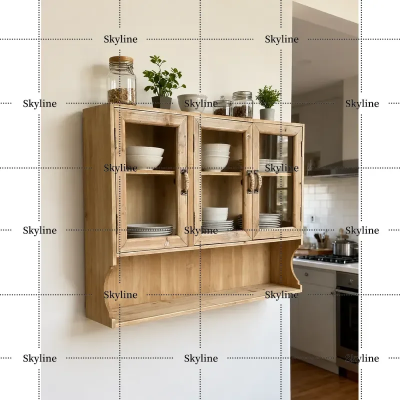for Zakka American Country Style Solid Wood Retro Glass Door Wall Hanging Cabinet Doll Display Multifunctional Storage