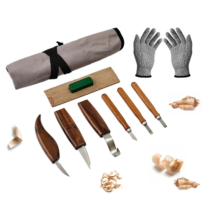 10Pcs Wood Carving Tools Set with Detail Wood Carving Knife Wood Chisel Knife Gloves Carving Knife Sharpener Woodworking Tools