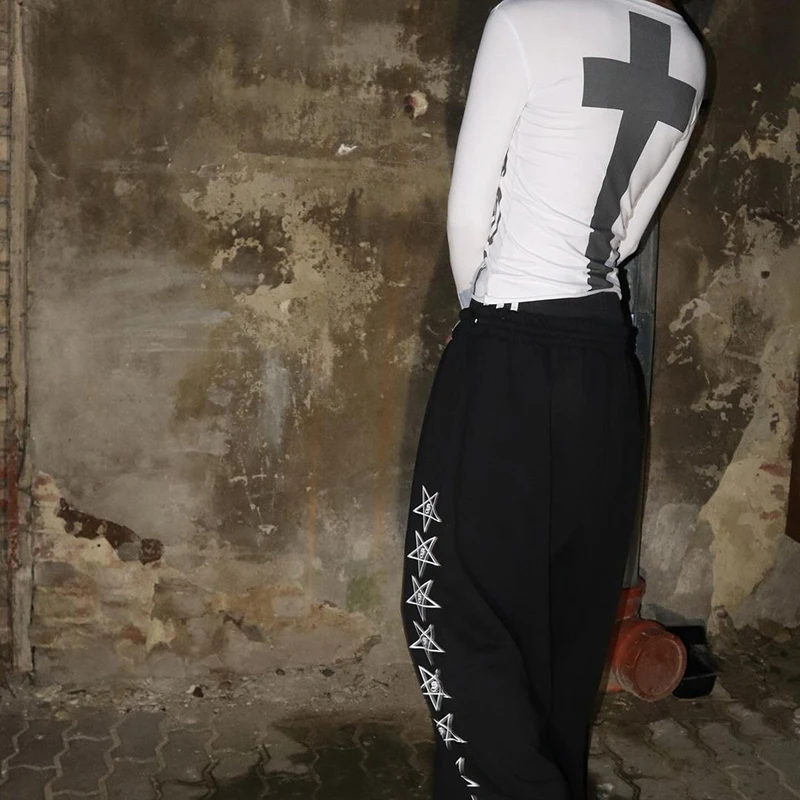 グランジパンク レディース Y2K ストリートウェア 長袖 ヴィンテージ 原宿系 ゴシック ヒップホップ エモガール カジュアルTシャツ セクシー スリム シック プリント クロップトップ