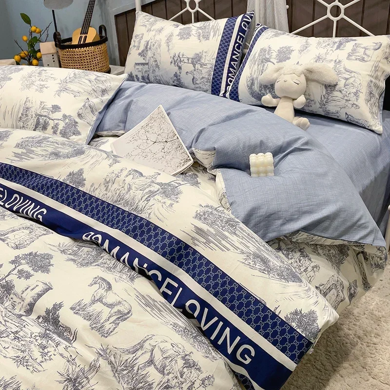 

Preppy Kid Bed Sheet Set Summer Normal Fluffy Cotton Bed Comforter Set Single Anime Sabanas Zipper Bed Cover Nordic Romantic