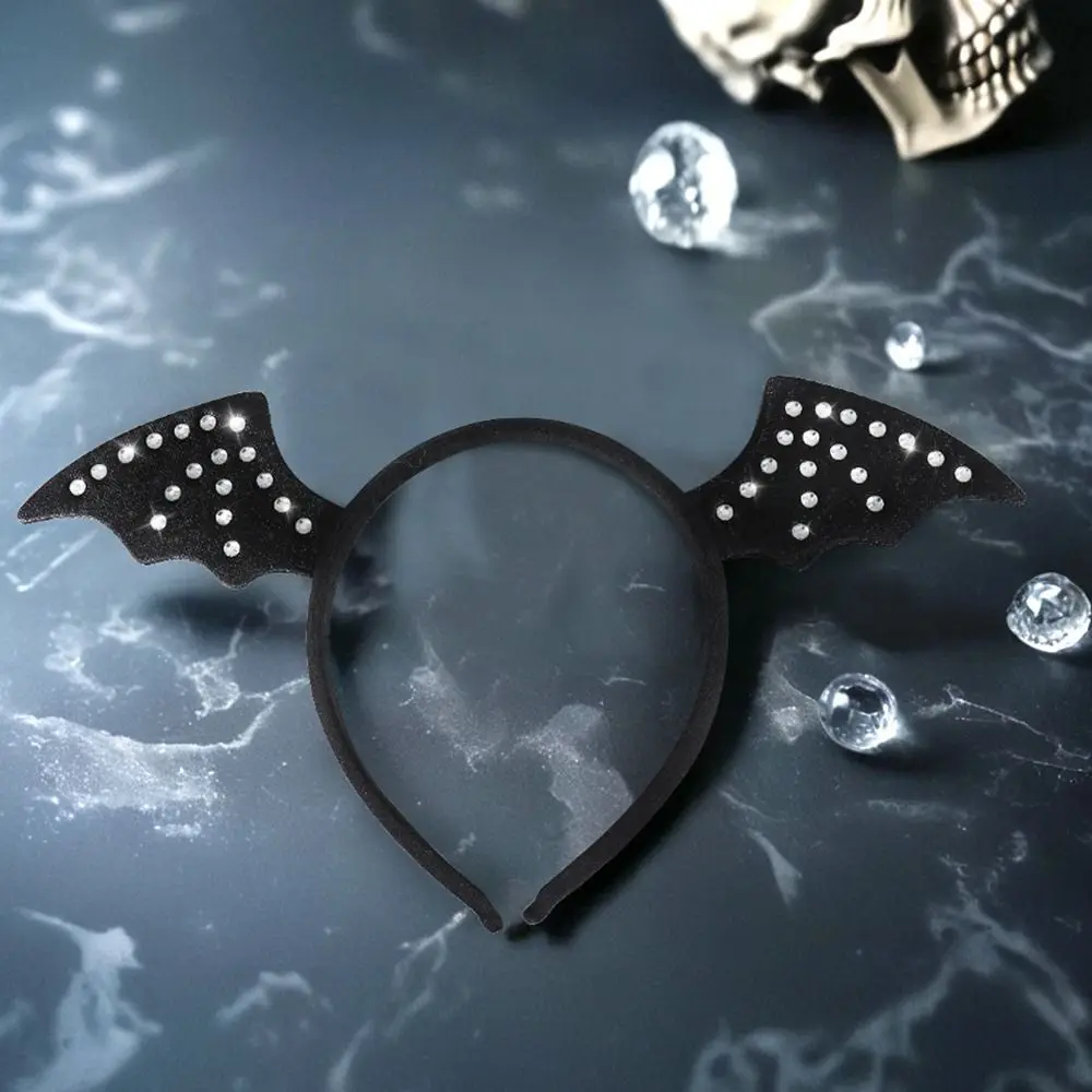 Diadema de murciélago con purpurina, conjunto de alas, Kit de disfraz de murciélago duradero negro, correas elásticas plegables para los hombros, disfraz de Cosplay de Halloween