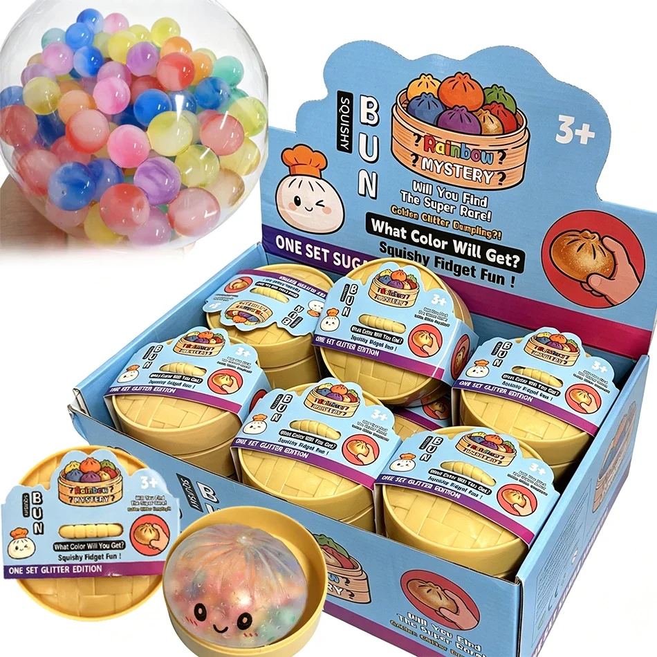 New Realistic Giant Dumpling Squeeze Toy with Bamboo Steamer Soft TPR Dough Ball Decompression Fidget Toy Funny Creative Gift