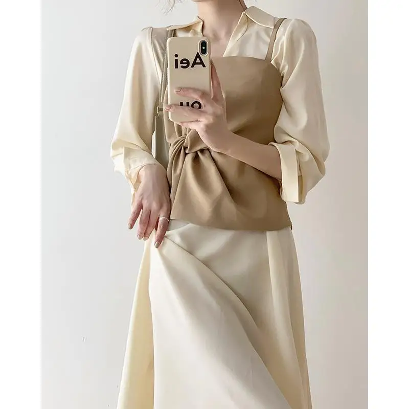 Two-piece Suit Skirt 2025 Autumn New Women's Niche Design High-end Fashion Temperament Shirt Dress